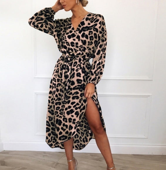 leopard print wrap dress midi