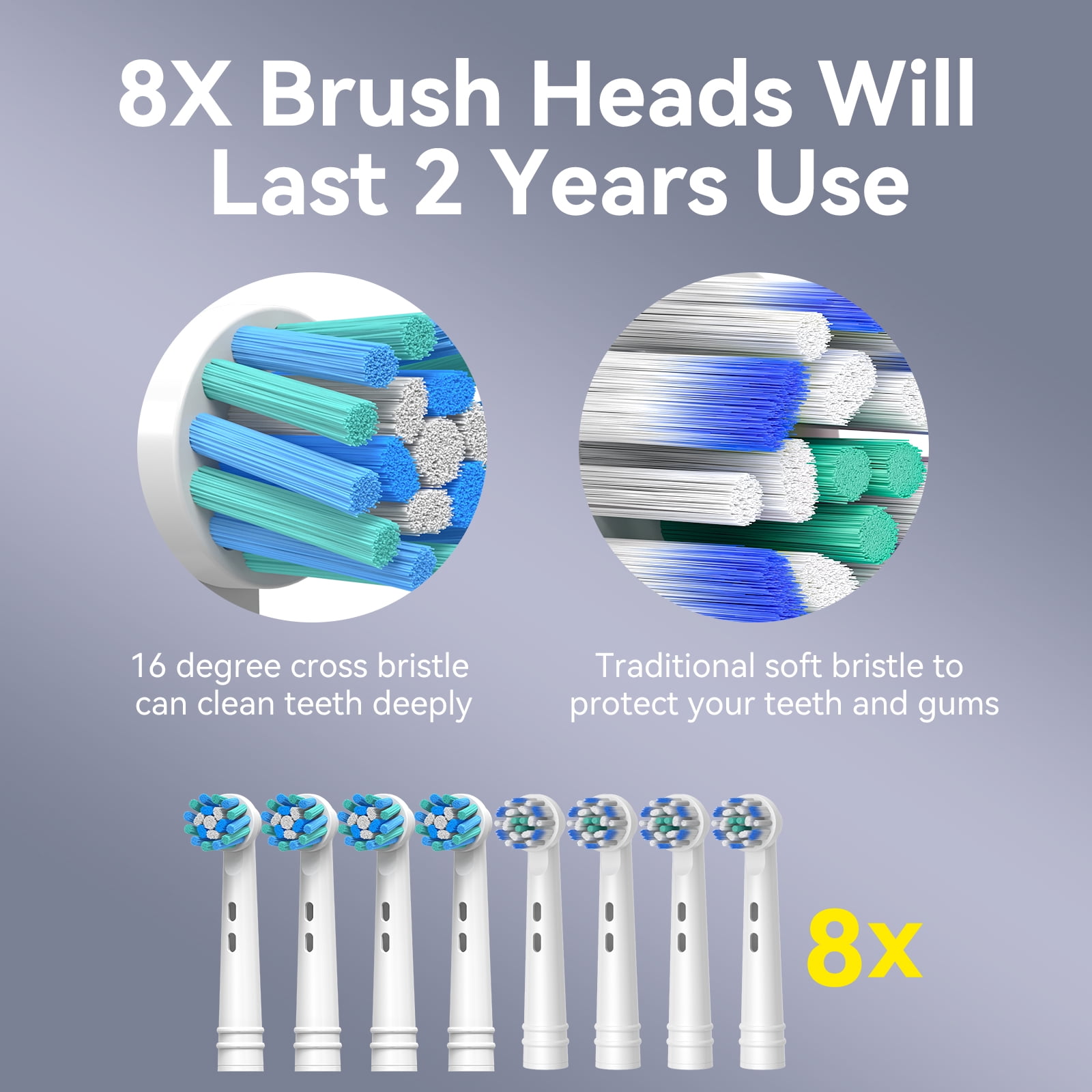 SEAGO Rotating Electric Toothbrush for adult, 8 Brush Heads,  5 Cleaning Modes, 2 Mins Timer, SG-2603(Blue)