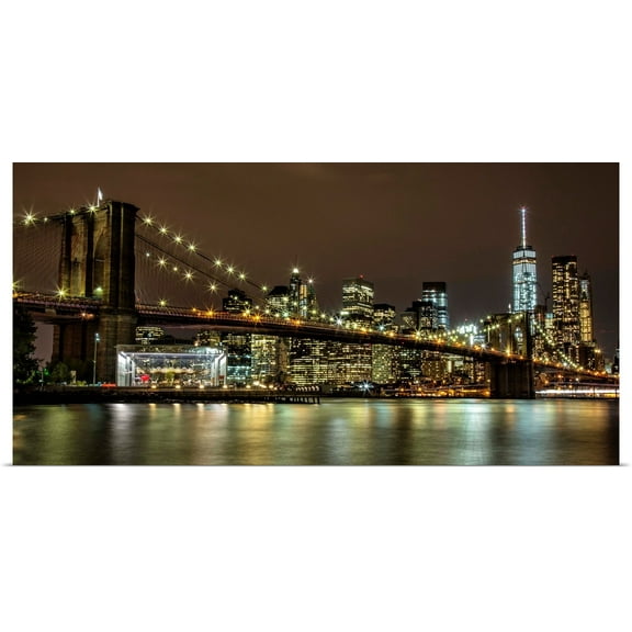 Great BIG Canvas | Rolled Scott Stulberg Poster Print entitled Brooklyn Bridge and New York City Skyline at Night
