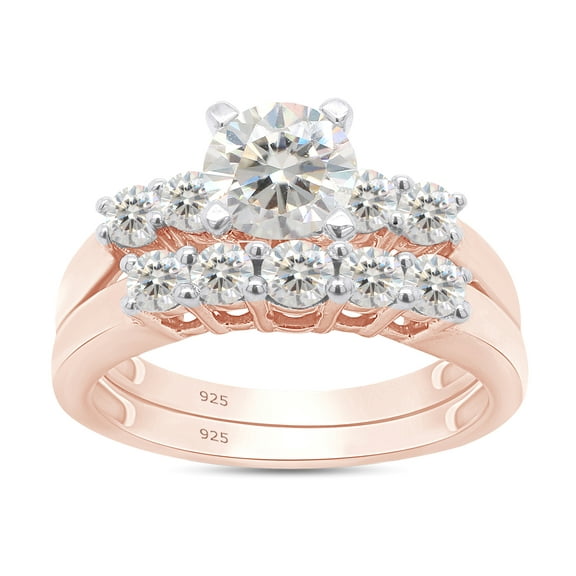 1 1/2 ct. t.w Center 6.5MM Round Cut Lab Created Moissanite Diamond 5 Stone Bridal Set Engagement Ring In 14K Rose Gold Over Sterling Silver (G-H Color, VVS1 Clarity, 1.50 Cttw)-4