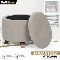 MoNiBloom Storage Ottoman with Padded Seat, Modern Cotton-linen Footrest, Round Seat Stool, for Entryway Living Room Beige