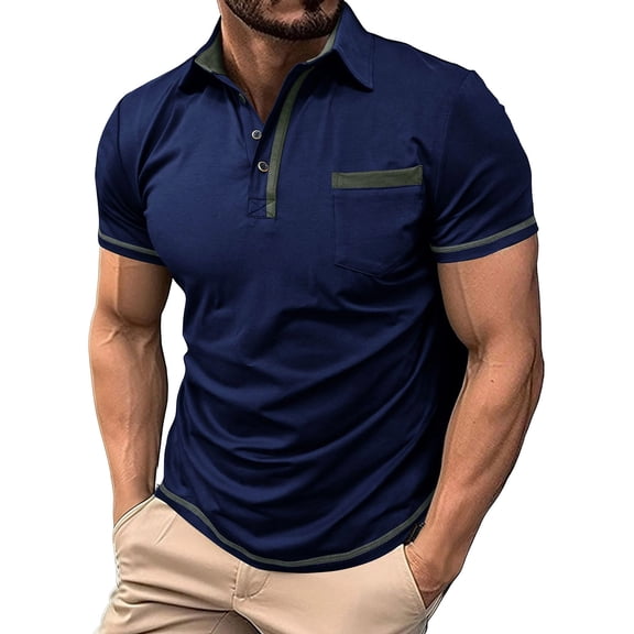 LEKWK Mens Golf Shirts Slim Fit Short Sleeve Shirts Contrast Trim Pocket Tennis Shirts Business Work Casual Summer Cotton Blend