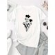 thumbnail image 2 of Women's Floral Print Casual Crew Neck Short Sleeve T-Shirt - Soft & Comfortable Summer Top, White with Black Flower Design, Lightweight Polyester Fabric, Perfect for Casual Attire, Vacation Tshirt |, 2 of 6