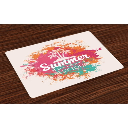 Quote Placemats Set of 4 Summer Holidays Best Tour Lettering with Palm Tree Island Rainbow Colored Image Print, Washable Fabric Place Mats for Dining Room Kitchen Table Decor,Multicolor, by