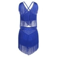 thumbnail image 2 of Lejafay Women's Tassels Belly Dance Outfits V-neck Sleeveless Crop Top with Tiered Fringe Skirt Blue S, 2 of 7
