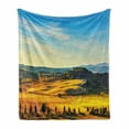 thumbnail image 1 of Italian Soft Flannel Fleece Blanket, Scenery of Italian Rural with Trees Meadows and Sky Mediterranean Farm Landscape, Cozy Plush for Indoor and Outdoor Use, 60" x 80", Blue Yellow, by Ambesonne, 1 of 6