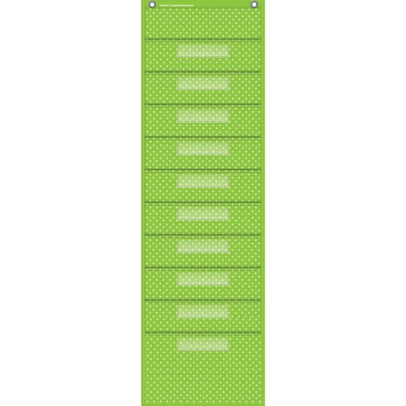 Teacher Created Resources Polka Dot Storage Pocket Chart - 10 Pocket(s) - 58" Height x 14" Width46" Length - Lime - 1Each
