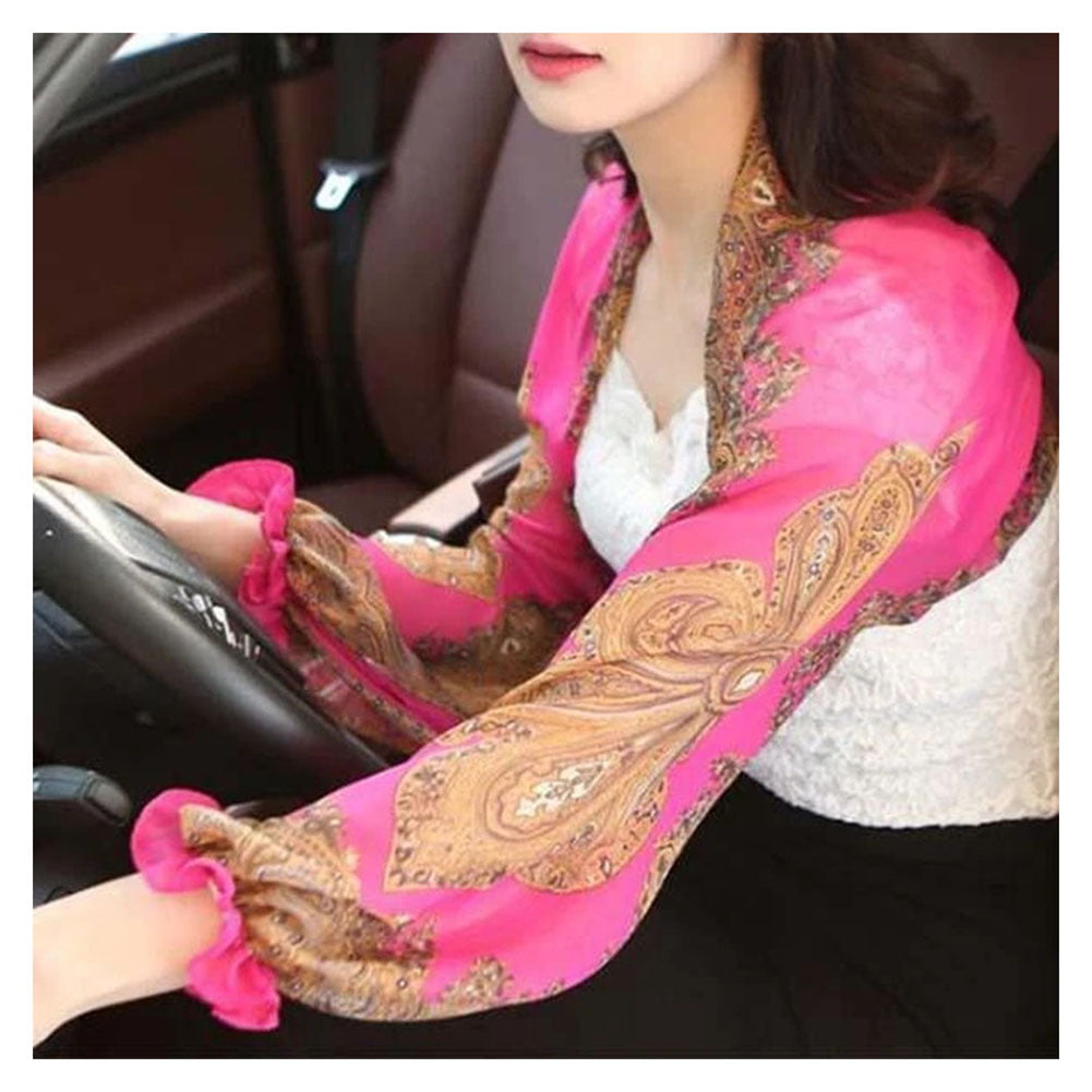 Lanbowo UV-proof Sleeve Shawl Breathable Sunproof Printed Women Sleeve Shawl for Oudtoor Riding Driving