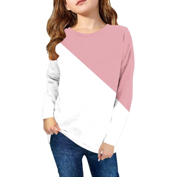 Blusas y camisas de manga larga con cuello redondo Camisas con estampados de manga larga Cuello redondo lindo Blusas casuales elegantes Ropa Camisas de cuello redondo Niña Top de poliéster