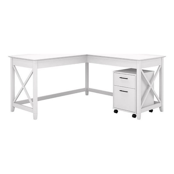 Scranton & Co 60" Contemporary Engineered Wood L-Desk Mobile Cabinet in White