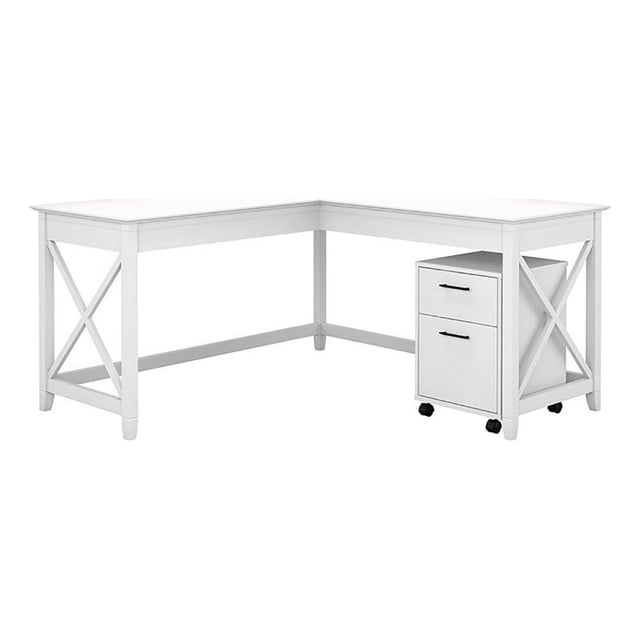 Scranton & Co 60" Contemporary Engineered Wood L-Desk Mobile Cabinet in White