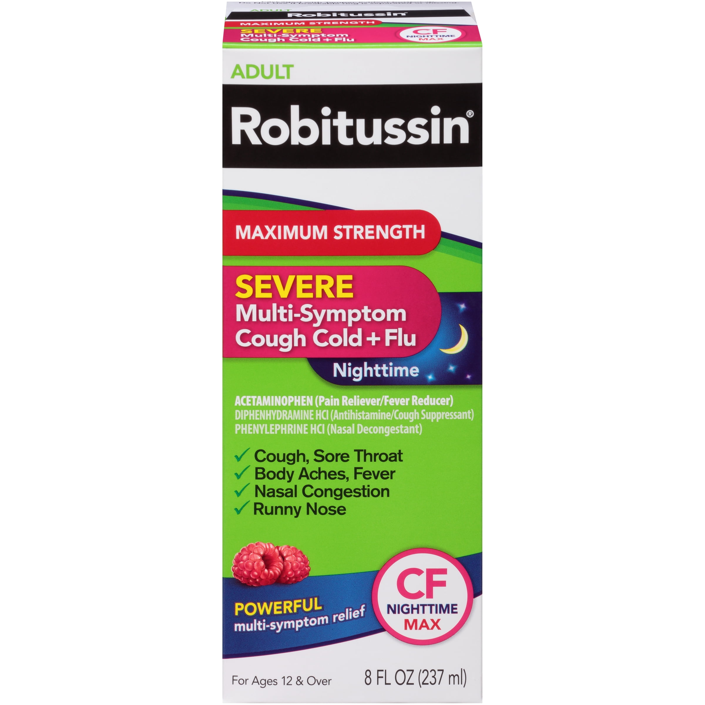 Robitussin Adult Severe Multi-Symptom Cough Cold + Flu CF Nighttime Max ...