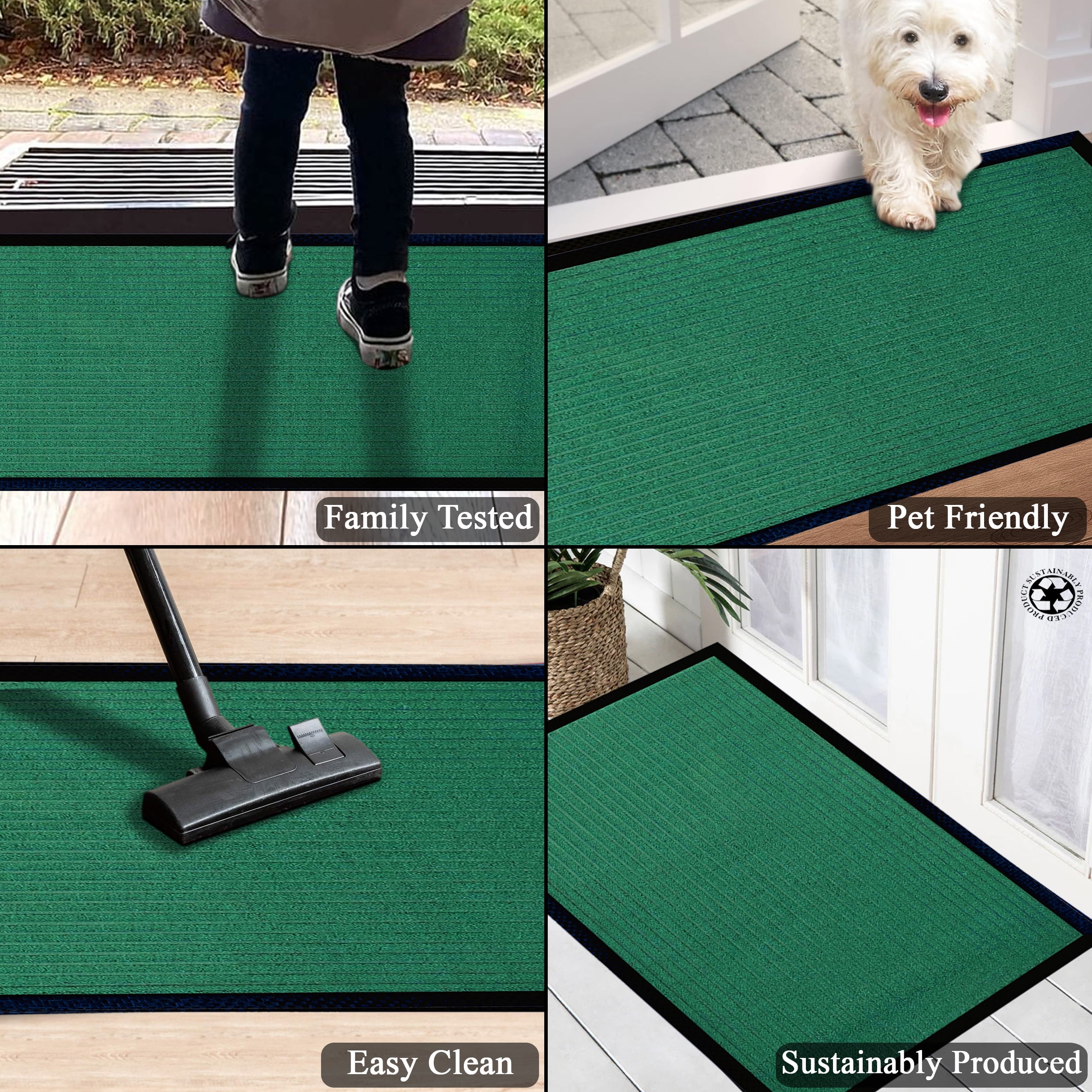 A1HC Indoor Outdoor Mat, Front and Back Entrance Welcome Mats, Large Front Door Patio Mats 47X71 Inches, Non-Slip Easy Clean Entrance Washable Large Size Doormats, Green