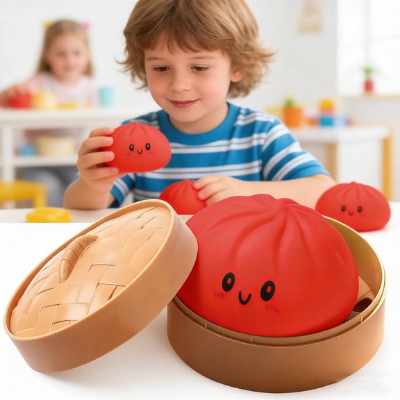 FeiFu Giant Dumpling Fidget Toy with Steamer Case-Steamed Bun Ball-Novelty Desk Jumbo Dumpling Gift for Adults Party Birthday Christmas