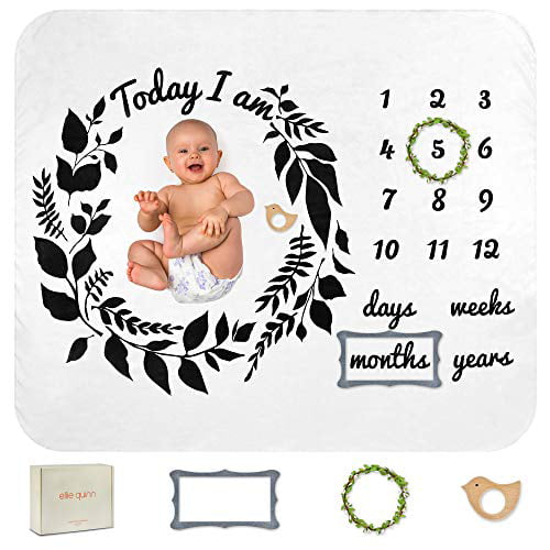 Premium Super Soft Fleece Wreath Design Month Blanket Baby Monthly Milestone Memory Blanket for Newborn Babies: Baby Boy Ellie Quinn Gift Box Unisex Includes 3 Props Baby Girl