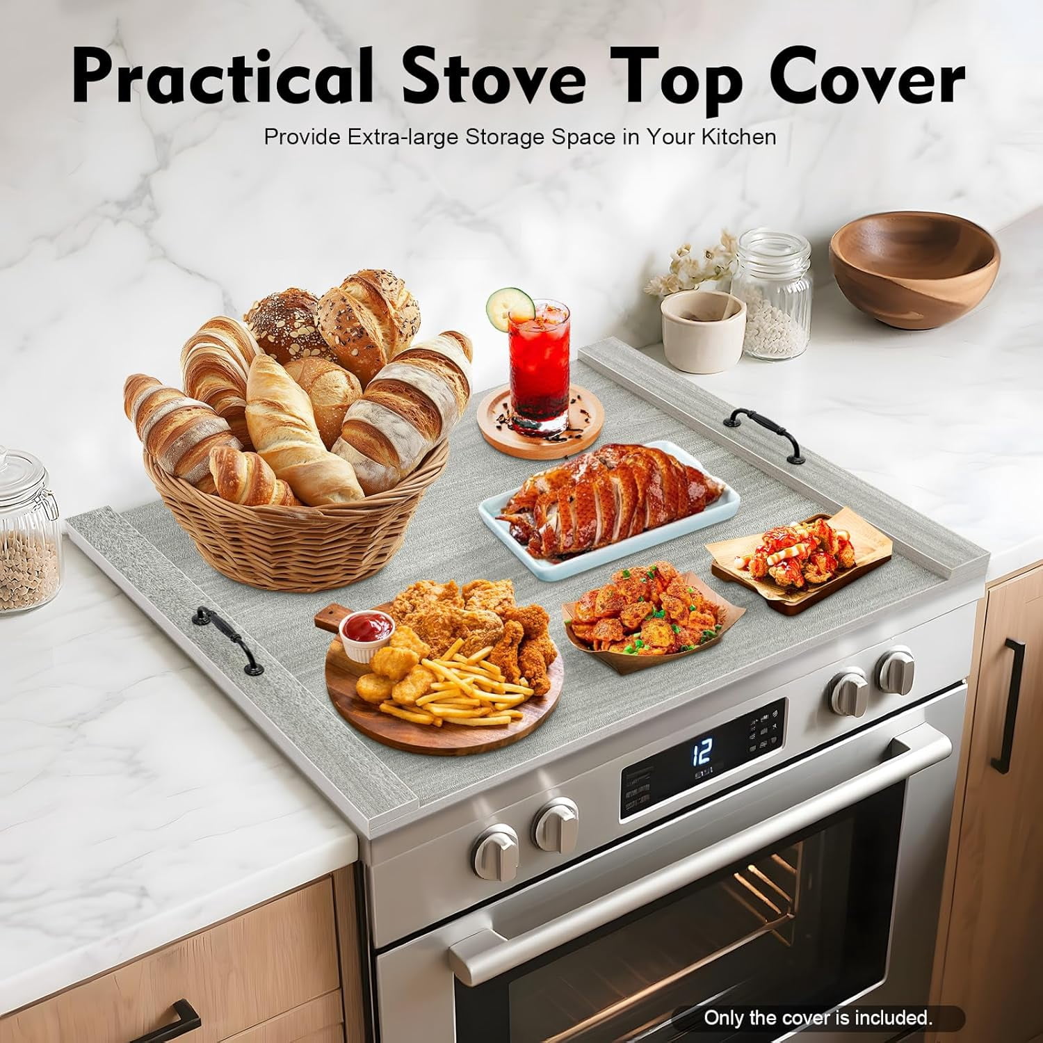 Noodle Board Stove Cover - Melamine Board Stove Top Covers for Electric Stove and Gas Stove, Wooden Stovetop Cover Stove Burner Covers - Sink Cover RV Stove Top Cover