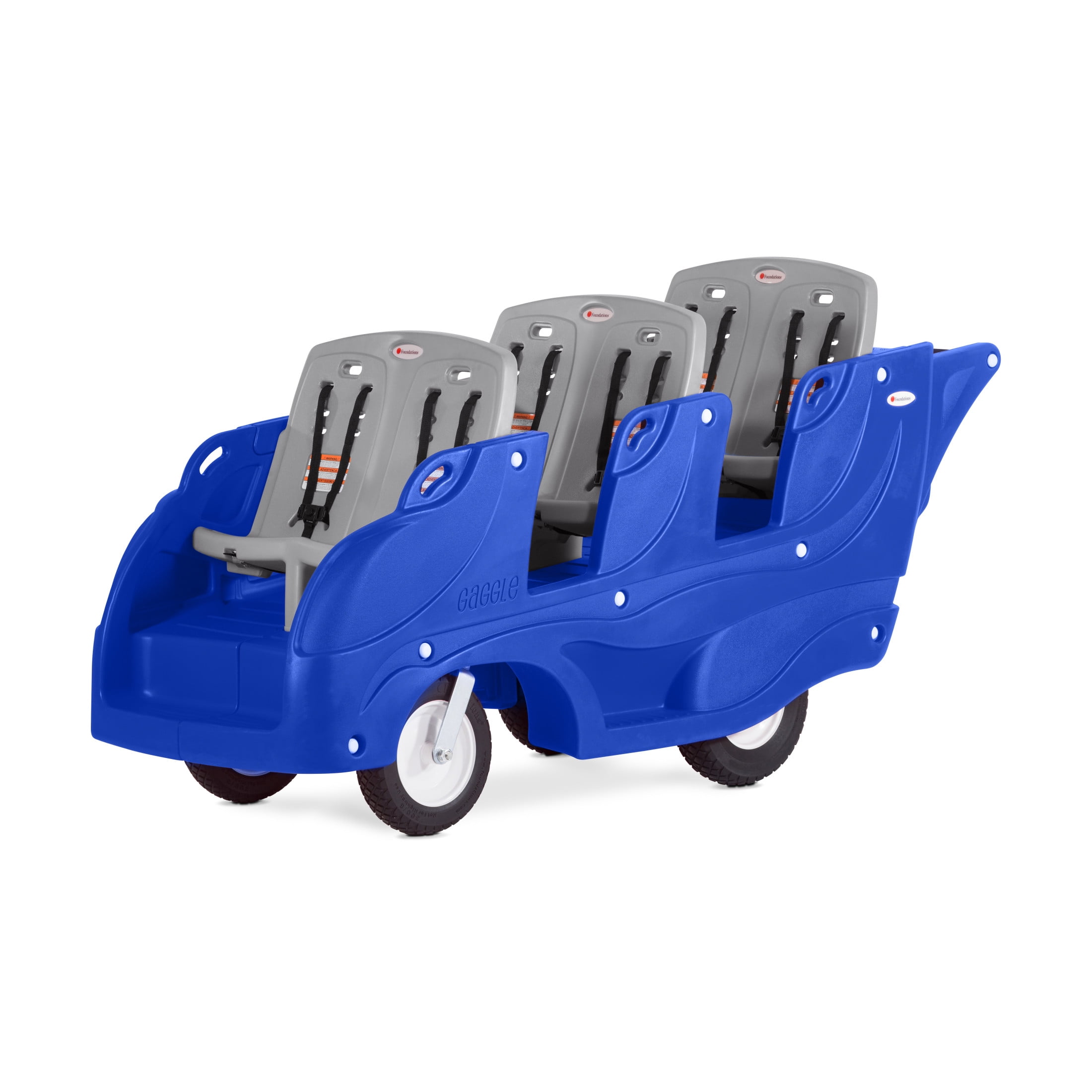 Foundations Gaggle Parade 6-Seat Buggy Stroller, Durable Multi-Child Daycare Stroller with Safety Harnesses, Blue/Gray