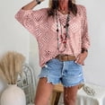 thumbnail image 2 of Crochet Coverups for Women Long Sleeve Knit Cover Up Top Hollow Out Boho Summer Beachy Crocheted Tops Light pink XL, 2 of 7