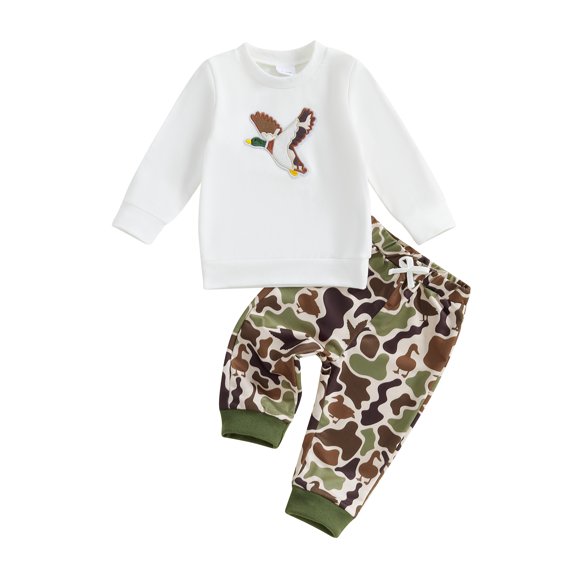 Michellecmm Toddler Boys Fall Outfits Wild Goose Embroidery Long Sleeve Sweatshirts and Long Pants 2Pcs Clothes Set