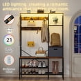 thumbnail image 3 of Hall Tree Coat Rack with LED Lights,Modern Coat Rack with Bench Shoe Storage and Removable Coat Hooks 5 in 1 Large Organizer with Storage Basket for Entryway Hallway Bedroom (Brown), 3 of 7