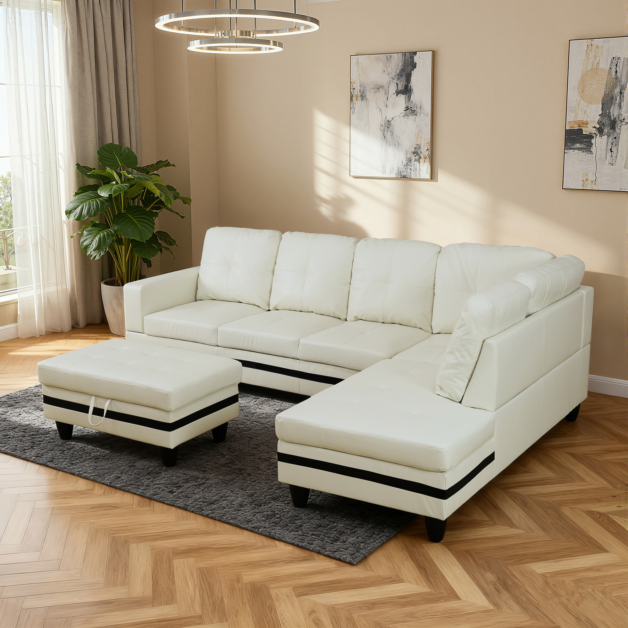MAYEERTY PU Synthetic Leather 3-Piece Couch Living Room Sofa Set，White And Black