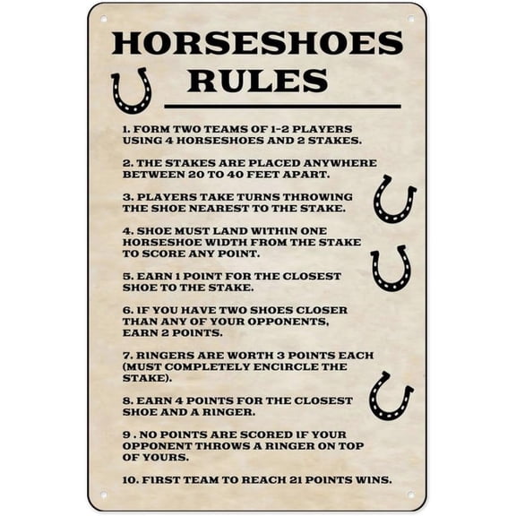 Vintage Horseshoes Rules Outdoor Game Aluminum Metal Tin Sign 8x12 Inches for Patio Wall Decor
