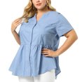 thumbnail image 1 of Women's Plus Size Shirt Short Sleeve Chest Pocket Button Down Peplum Tops, 1 of 7