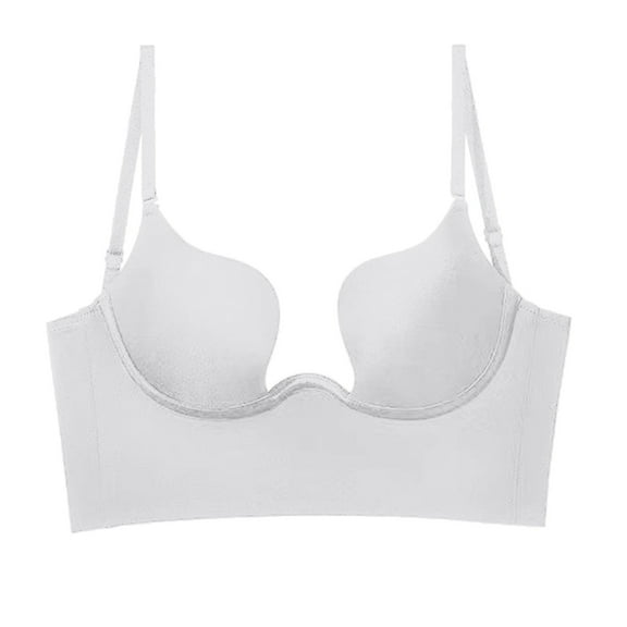 Gyexs Women's Solid Low Back Underwire Bra with Convertible Straps U Shape Backless Design for Comfortable Support, White, Size L