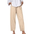 thumbnail image 1 of Women's Solid Color Loose Comfortable Linen Drawstring Straight - Leg Casual Pants, 1 of 8