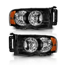 WEELMOTO Headlight for 02-05 Dodge Ram 1500 Pickup Headlamp for 03-05 Dodge Ram 2500/3500 Pickup Pair Black Housing Amber Reflector Left Right Side