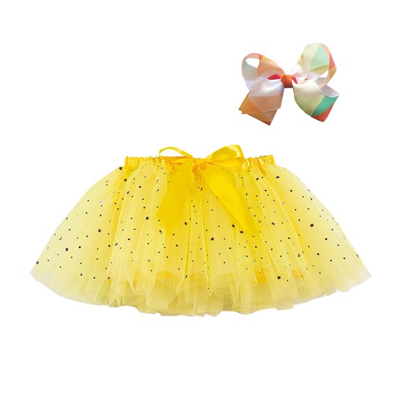 FhsagQ Robes Remise des Diplômes Robes de Noël pour Filles 5-6 Enfants Filles Fête Danse Ballet Jupe à Paillettes Étoile à Empiècements+épingle à Cheveux Nœud Robes de Noël pour Filles 7-8 Chic Jaune 9-11 Ans