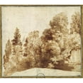 thumbnail image 2 of Herman van Swanevelt 22x20 Gold Ornate Framed and Double Matted Museum Art Print Titled - Group of Trees at a Wall (1630), 2 of 4