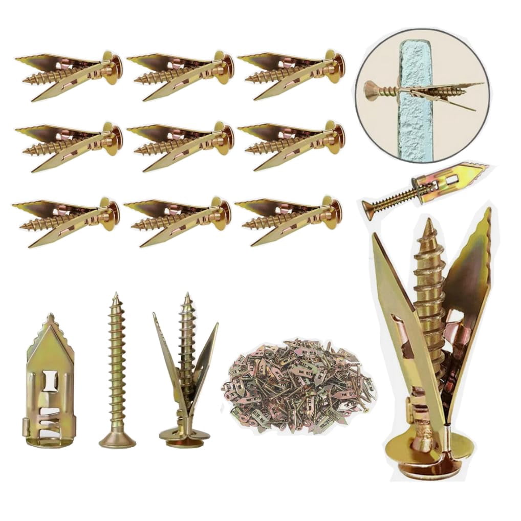 120pcs Self Drilling Drywall Anchors with Screws Kit, Zinc Plated Steel Ancors and Screws for Heavy Duty Cabinets, Shelves, Furniture, No Need to Drill Holes in Wall (3 Sizes)