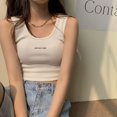 thumbnail image 3 of JUNWELL Women Rib Knitted Cropped Tops Summer Lady Slim Sleeveless Letter Print Short Vests CDPF-WYP-6742, 3 of 7