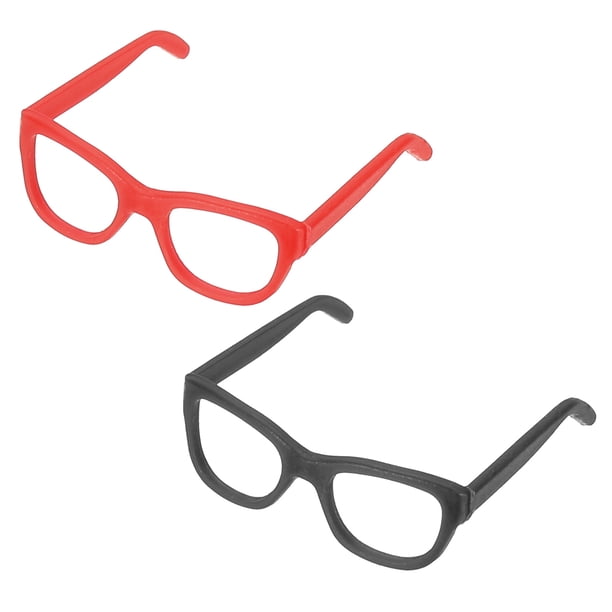 Uxcell 2 Pcs Gafas de muñeca mini, Gafas de plástico en miniatura de 1.1" para muñecas, Negro/Rojo