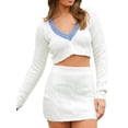 thumbnail image 4 of VISgogo - Conjunto de ropa de primavera y otoño para mujer, suéter de manga larga con cuello en V + falda de punto ajustada blanca VISgogo  moda, 4 of 9