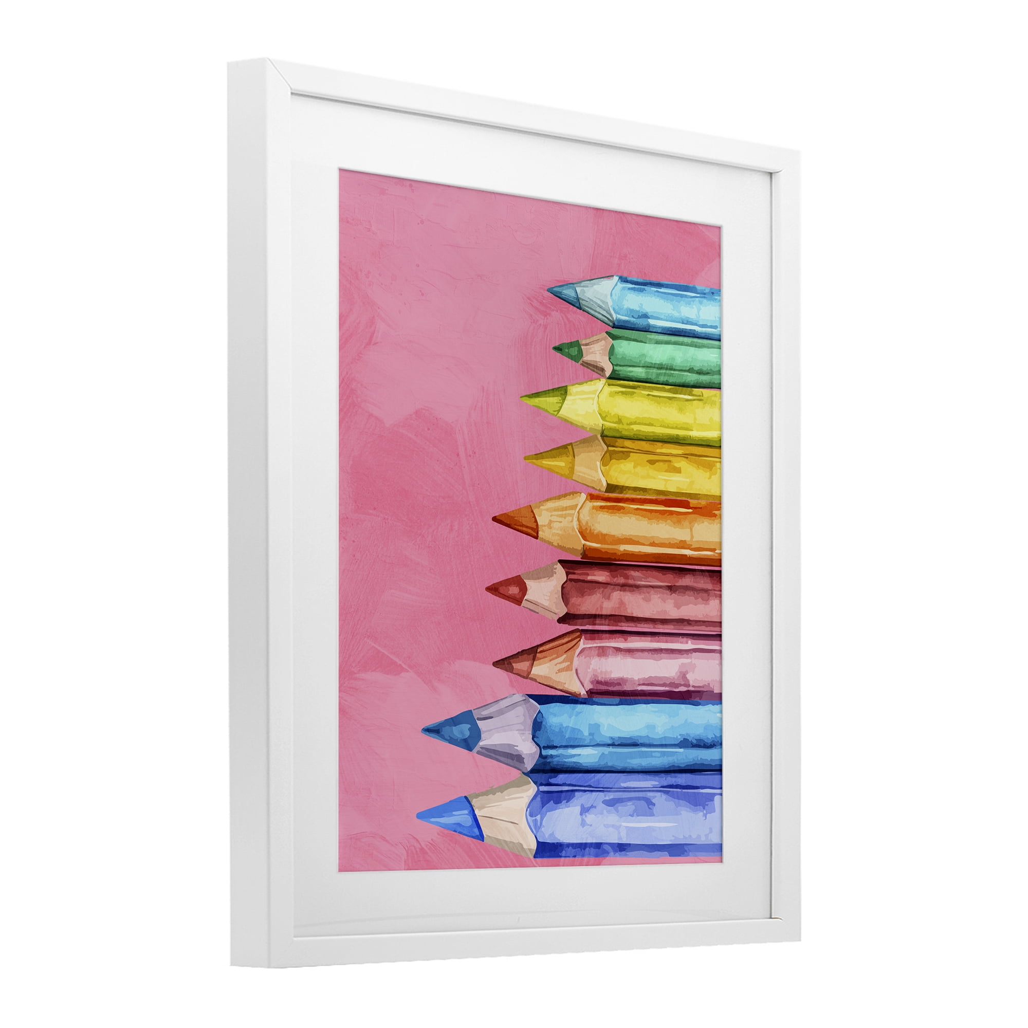 Stupell Industries Vibrant Pencils on Pink White Framed Print Under Glass, design by Kim Allen