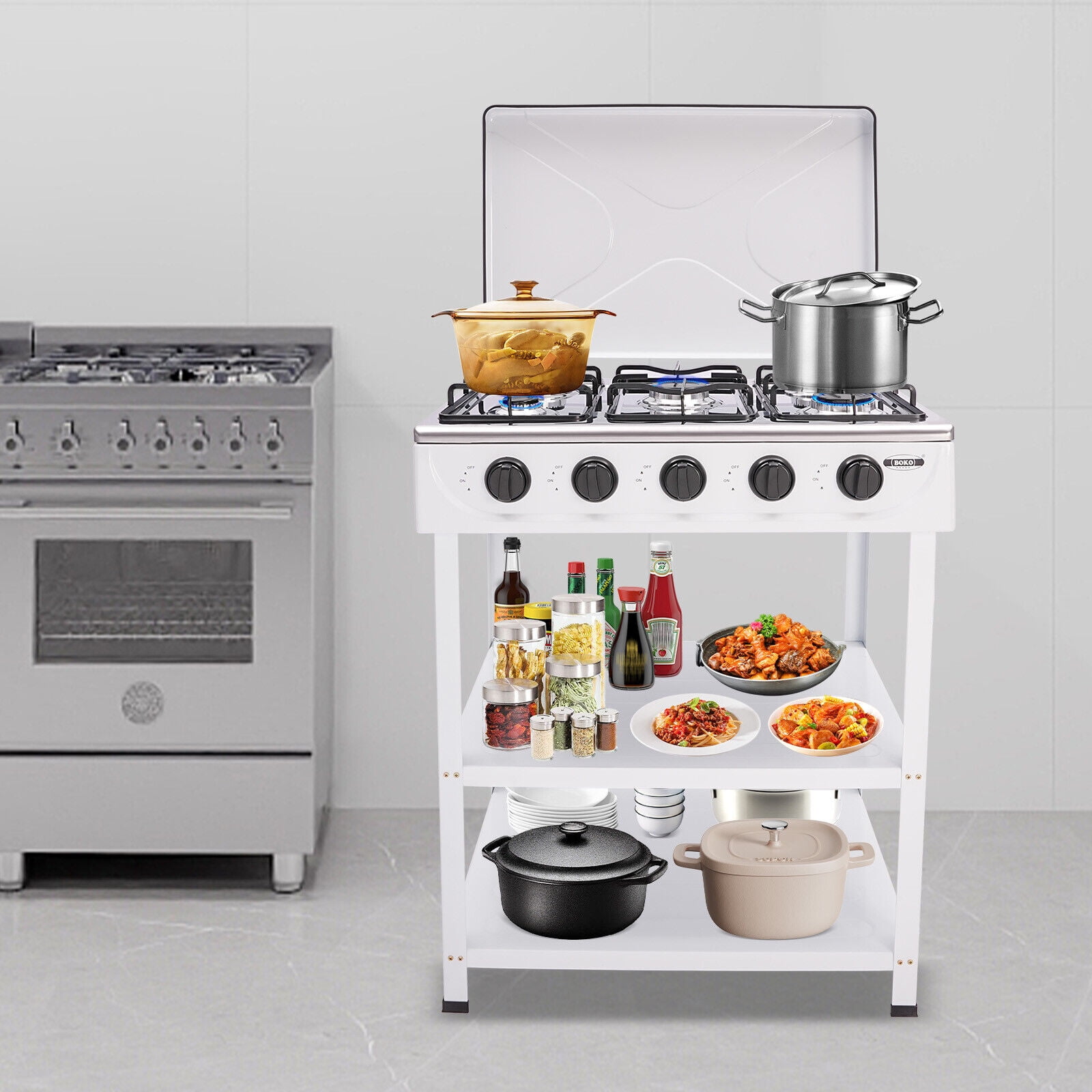 5-Burner Natural Gas Stove with Precise Heat Control, Independent Knobs, Efficient Cooking, Durable Enamel & Aluminum Design