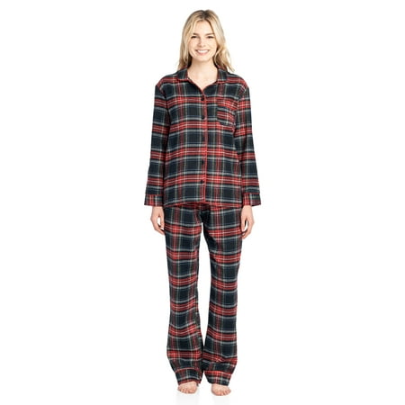 Ashford & Brooks Women's Flannel Plaid Pajamas Long Pj Set - Black Stewart -