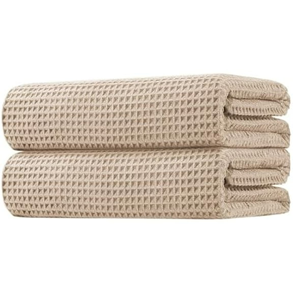 Wanhoo Beige Waffle Bath Towels 2 Pack, Premium Microfiber Bathroom Towels, Ultra Soft, Lightweight, Highly Absorbent and Quick Dry Towel for Bathroom, Gym, Shower, Hotel, and Spa, 27 x 54 Inch