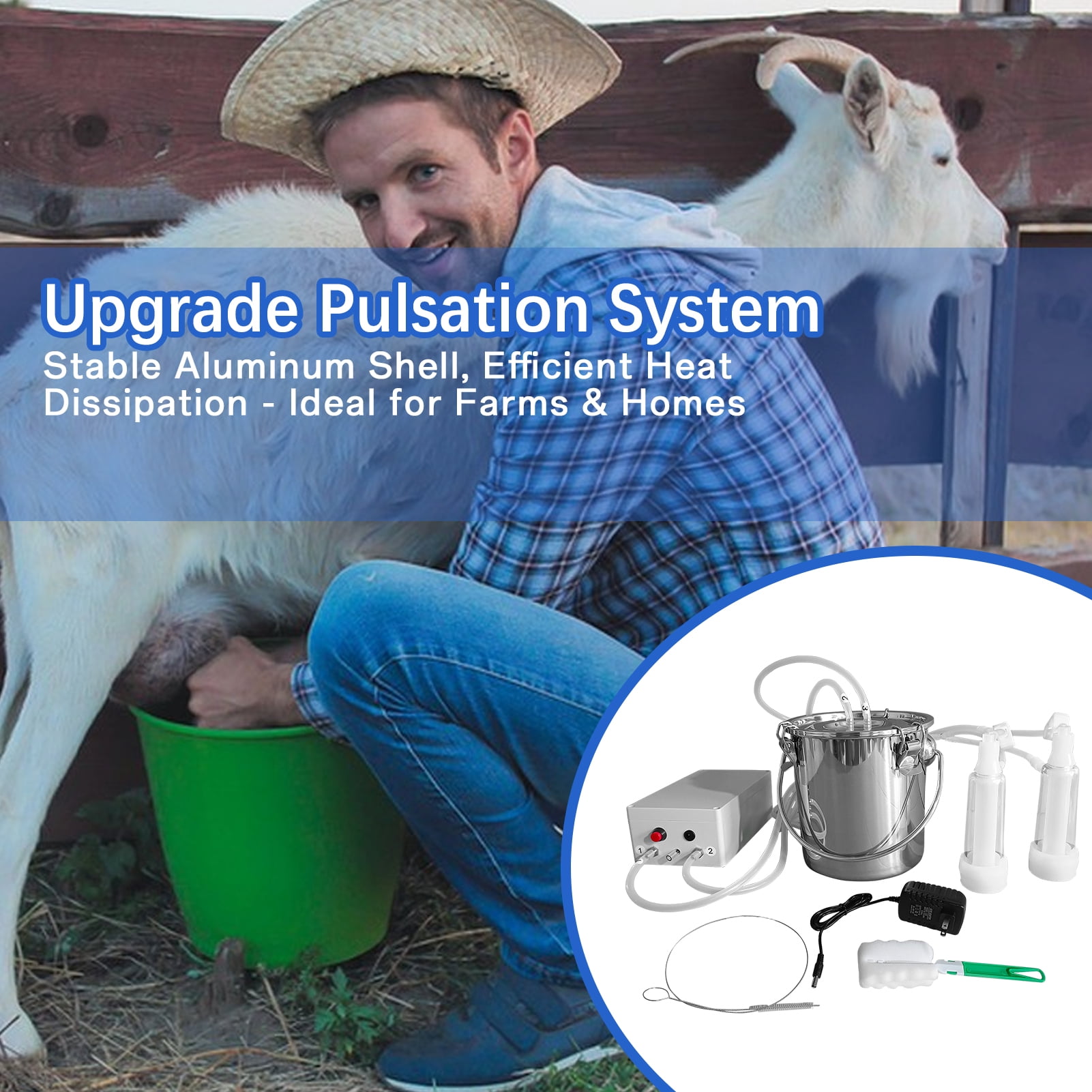 Goat Milker | Automatic Breast Pump | Efficient & Gentle On Animals, Food Grade Milk Bucket 3L, Pulsating Vacuum Pump For Dairy Farms