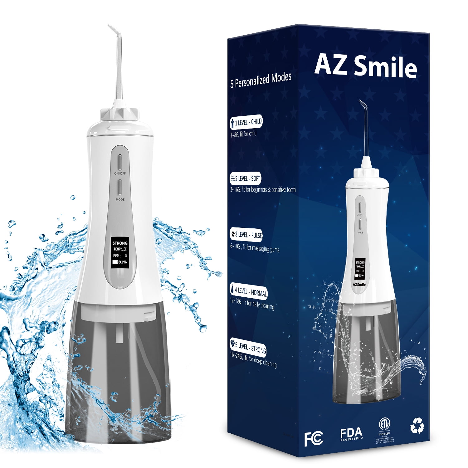 AZSmile Cordless Water Flossers Floss Dental Oral Irrigator Teeth Cleaner Pick 