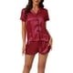 thumbnail image 1 of Conjuntos de pijama para mujer INSPIRE CHIC, camiseta de manga corta con botones y pantalones cortos, conjuntos de lounge M Corazón Rojo, 1 of 6