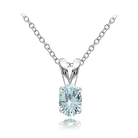 Moss Aquamarine Necklace - Sterling Silver Aquamarine 6x4mm Oval Solitaire Necklace
