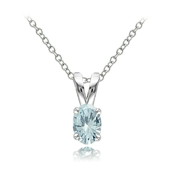 Sterling Silver Aquamarine 6x4mm Oval Solitaire Necklace