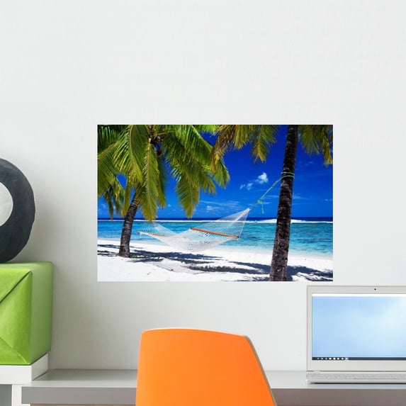 Hammock between Palm Trees Wall Mural by Wallmonkeys Peel and Stick Graphic (18 in W x 12 in H) WM79960