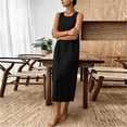 thumbnail image 6 of Zpzdpjkx Sleeveless Cotton Linen Midi Dresses for Women Solid Loose Tank Dress Pleated Back Casual Summer Vacation Shift Dress, 6 of 9