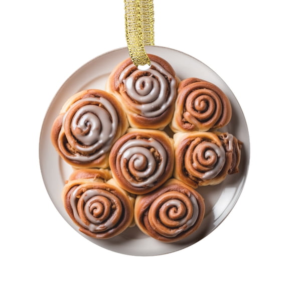 Cinnamon Rolls Frosted Yeast Buns Dessert Comfort Food Lovers Foodie Novelty Holiday Christmas Ornament Xmas Tree Gift (Flat Design Printed on Ceramic, NOT 3D)