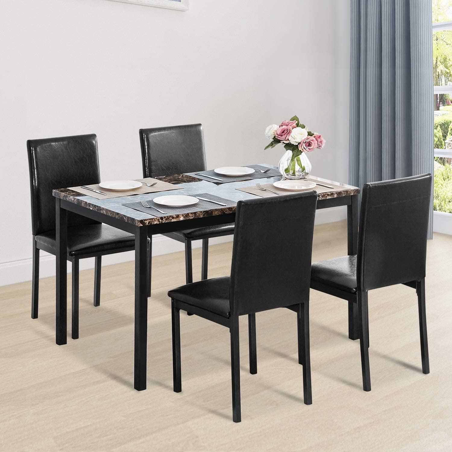 uhomepro 5 Pieces Dining Table Set, Elegant Marble Top Kitchen Table and Chairs for 4, Upgraded ...