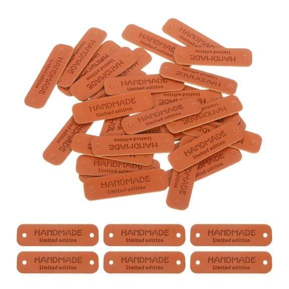Uxcell 30 Pack Handmade Leather Labels, Handmade Tags Button 55x15mm, Brown